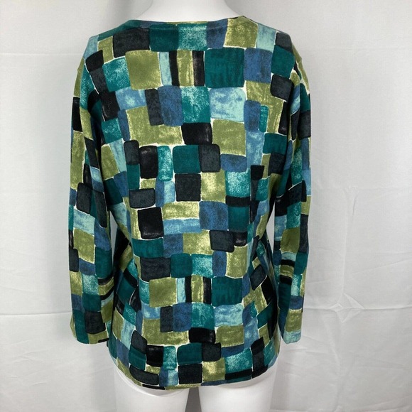 Ann Taylor Cardigan Womens Sz MP Petite Blue Green Pattern Cotton Sweater‎ - Picture 4 of 9